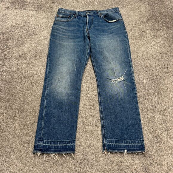 Levi's 501 Button Fly Distressed Straight High Rise Denim Jeans Women 30x32 Blue - Picture 1 of 16